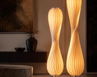 Modern LED-golvlampa i trä – Spiralformad dekorativ stående lampa