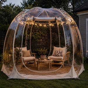 Tenda iglu transparente para jardim, abrigo bolha para exterior, estrutura resistente às intempéries para pátio.