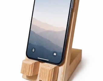 Cedar Wooden Phone Stand with Charger Slot — Handmade Desk Phone Holder, Kids Built Gift