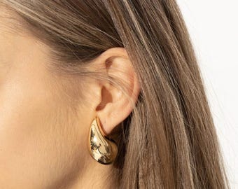 Gold Chunky Dome Earrings, Drop 18k gold plated Earrings, stud earrings, Bottega Earrings, Chunky gold-plated teardrop earrings for women