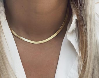 Halsband med fiskbensmönster i 18k guld, vattentätt, missfärgningsfritt damsmycken