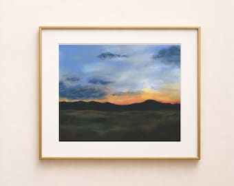 Sunset Landscape Fine Art Poster | Moody Sky, Mountain Silhouette
