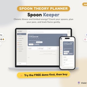 Spoon Theory Planner, Spoon Keeper, Chronic Illness Planner, Energy Tracker, Flare Tracker, Pacing, Fibromyalgia, POTS, ME CFS, Phone App