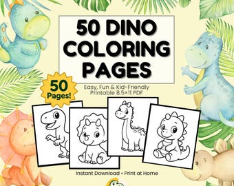 50 dinosauriemålarbilder • Utskrivbar aktivitetsbok för barn (PDF)