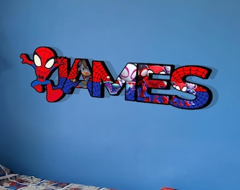 Personalized Spider-Man Name Sign, Wooden Kids Room Decor, Superhero Nursery Wall Art, Custom Boys Bedroom Sign.