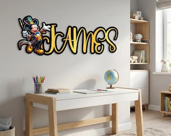 Custom Disney Kids Nameplate, Personalized Kids Room Wall Decor, Baby Room Gift, Mickey and Minnie Themed, Unique Birthday Gift