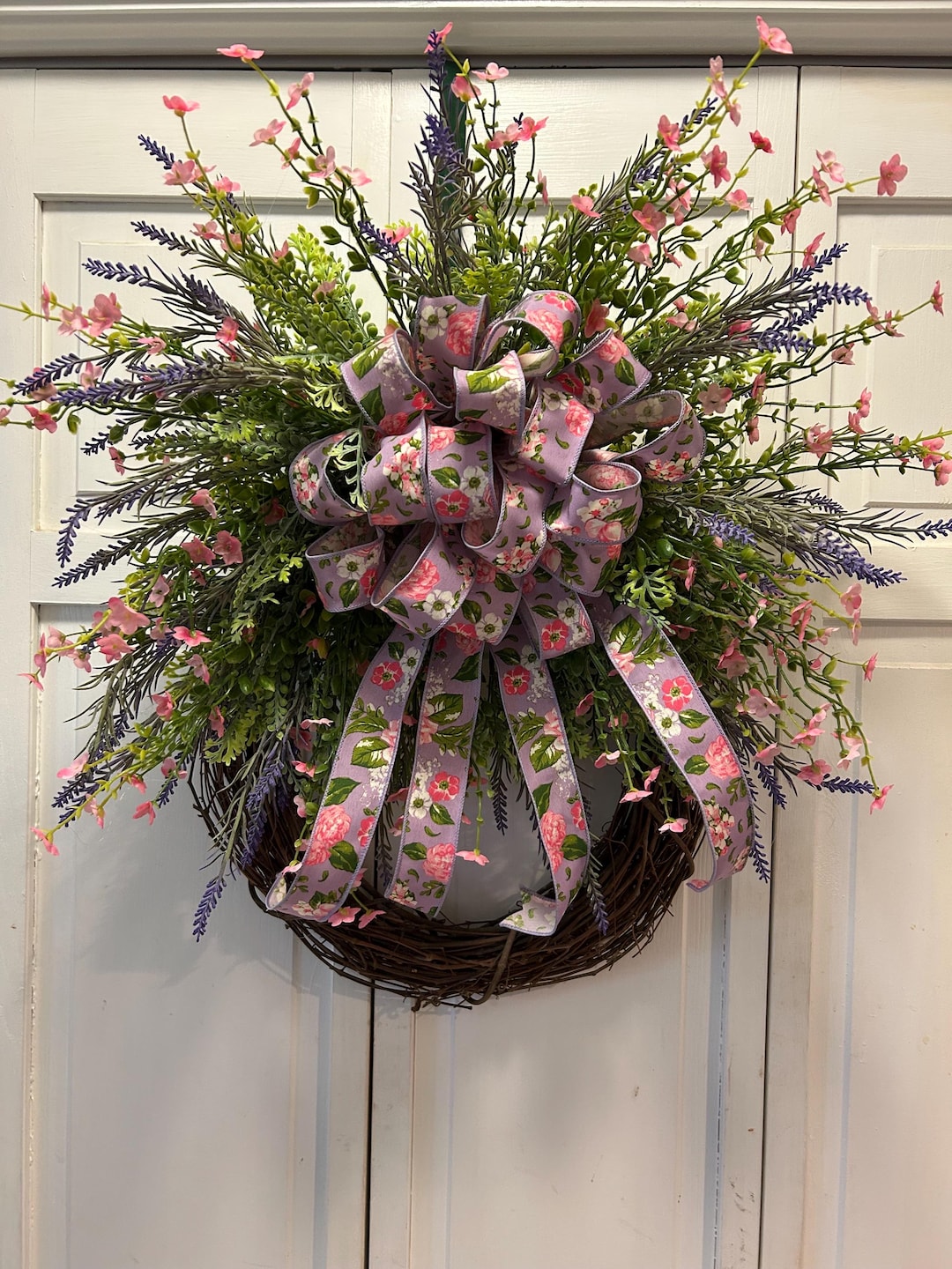 Pink Floral Bow Grapevine Wreath - Etsy