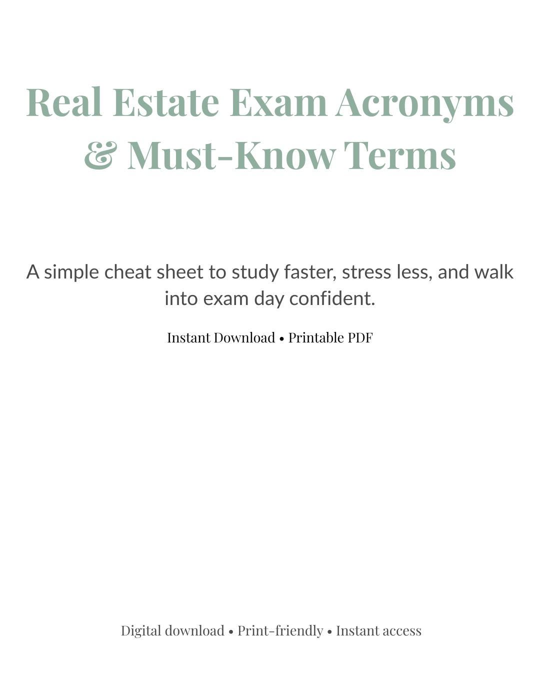 Real Estate Exam Acronyms Cheat Sheet (printable PDF) - Etsy