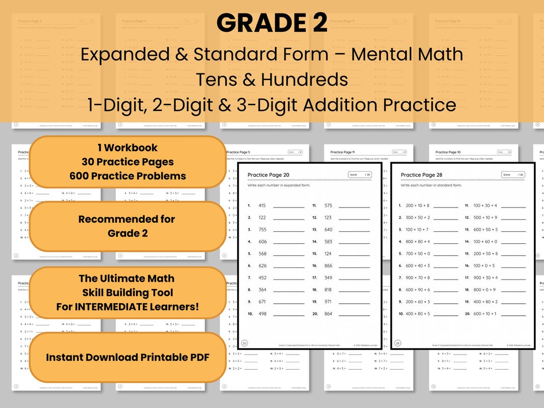 Grade 2 Mental Math Addition - Expanded/standard Form - 1-digit/2-digit ...