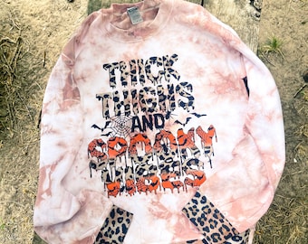 Thick Thighs Spooky Vibes Sweatshirt | Tie Dye Halloween Crewneck