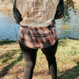 Bleached Distressed Flannels | Hand Dipped Bleach Flannel | Top Boho Grunge | Torn Shacket |Bridesmaid |  FlannelPatch| Tequila | Nashville