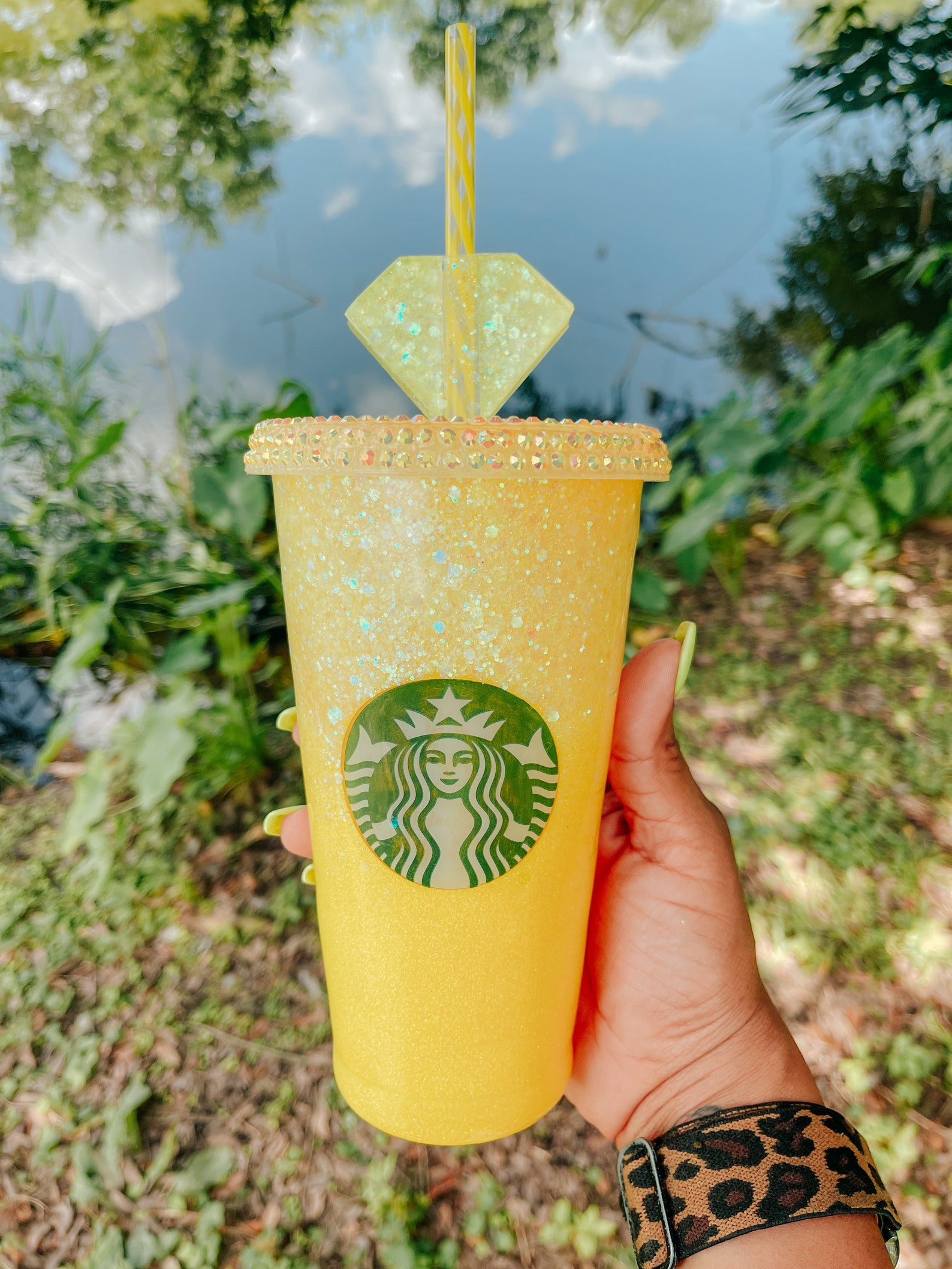 Glittered Yellow Starbucks Cold Cup Coffee Cup Custom Etsy
