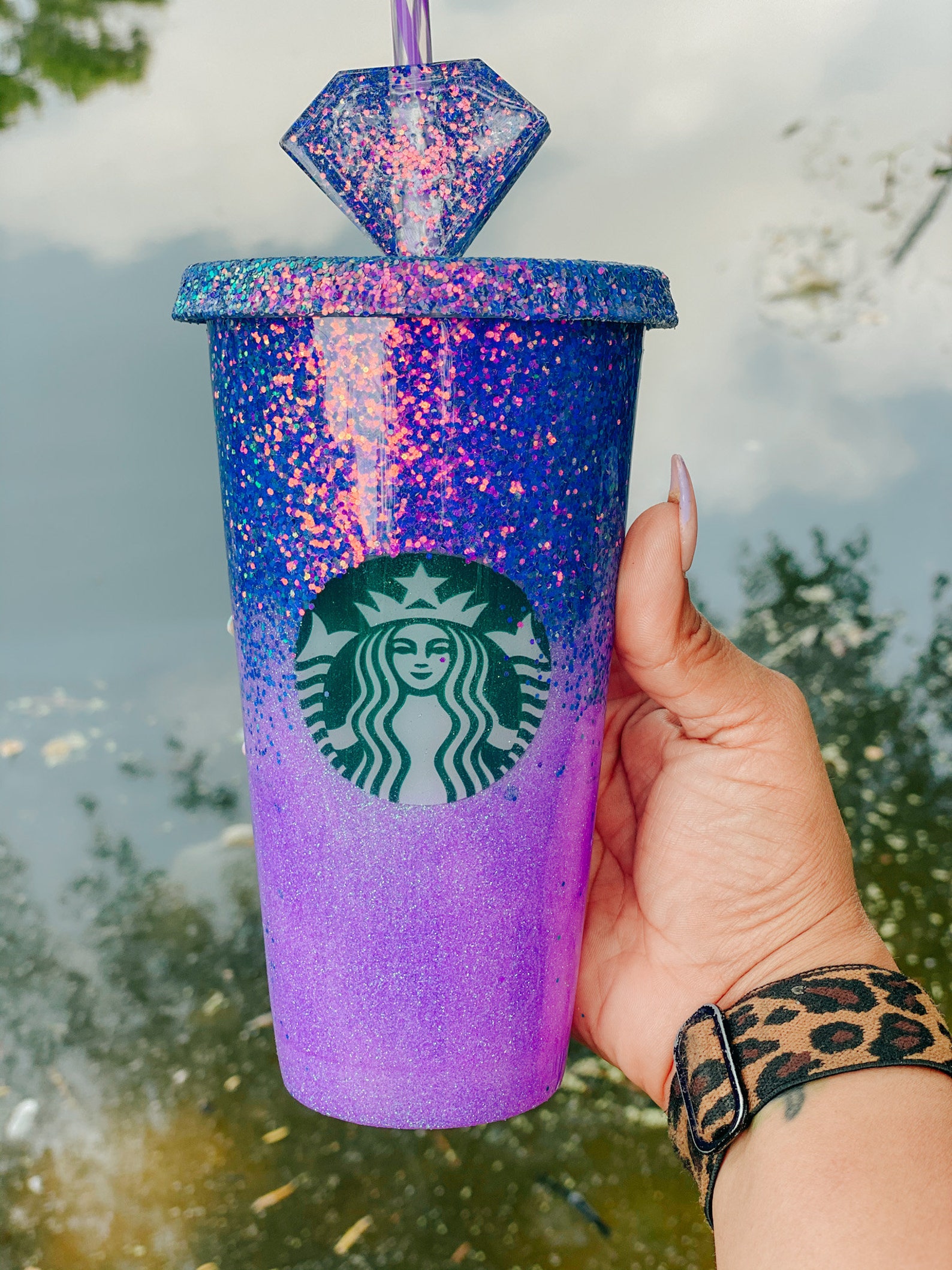Glittered Purple Starbucks Cold Cup Coffee Cup Custom Etsy