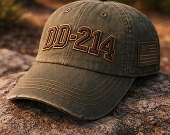 DD-214 Hat Vintage Washed Green Cap Military Veteran Gift USA Flag Embroidered Dad Hat Army Navy Gift For Him