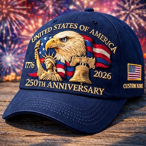 Personalized America’s 250th Anniversary, Eagle 1776–2026 Custom Embroidered Cap – CustomPatriotic Independence Day 4th of July Gift
