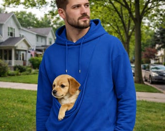 Pet Carrier Hoodie with Kangaroo Pouch, Oversized Cotton Dog Holder Sweatshirt, Gift for Dog Dad and Mom, Unisex Puppy Pocket Pullover, Cozy