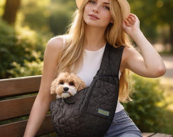 Quilted Cotton Dog Sling Carrier: Adjustable Hands-Free Pet Shoulder Bag