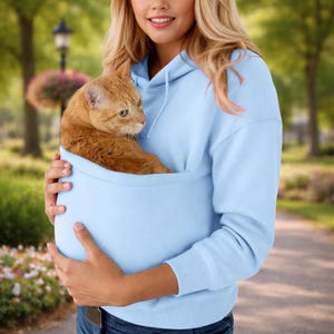 Kattendraagtas hoodie met zakje, zacht katoenen sweater huisdierzak, kat moeder cadeau, trui kittenhouder, kleine hond draagt hoodie, uniseks