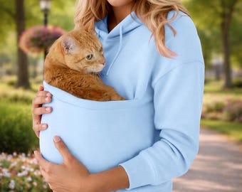 Cat Carrier Hoodie with Pouch, Soft Cotton Pet Pocket Sweatshirt, Cat Mom Gift, Kitten Holder Pullover, Small Dog Carrying Hoodie, Unisex