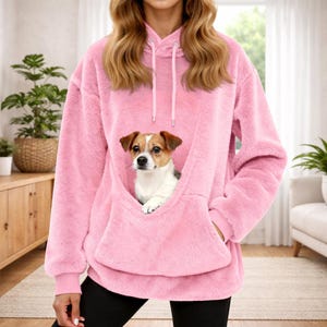 Oversized Pet Pocket Hoodie, Plush Kangaroo Pouch Sweatshirt for Small Dog Carrying