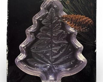 Plato navideño de cristal italiano de 25 cm con forma de árbol de Navidad, bandeja navideña de cristal transparente