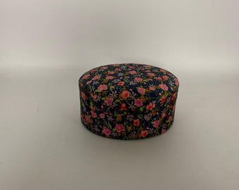 Caja redonda de seda floral – Feto – Seda pura – Caja con tapa