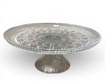 Pedestal de vidrio para tartas con diseño prensado, transparente