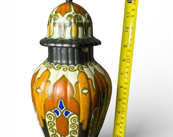 Tarro de cerámica italiana vintage con tapa, pintado a mano, estilo mayólica