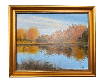 Framed Landscape Painting – Autumn Trees & Lake Reflection – Todsmahal Gallery
