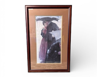Lámina enmarcada con paraguas de pareja romántica vintage, 18 x 28