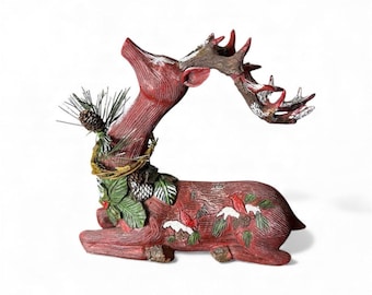 Figura decorativa de reno del bosque: decoración navideña rústica pintada a mano