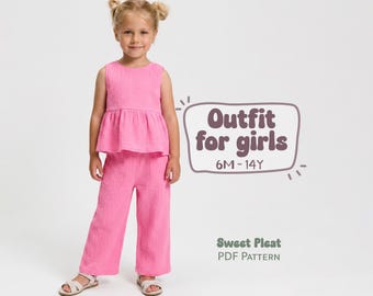 Mädchen-Outfit-Schnittmuster für Kinder, Sommerkleidungsmuster für Kinder, Oberteil-Schnittmuster für Kinder von 6 Monaten bis 14 Jahren (PDF-Download)
