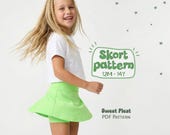 Skirt Pattern For Girls, Tennis Skirt Pattern For Girls, Girl's Skort PDF Sewing Pattern, Sports Skirt Pattern For Children