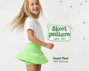 Skirt Pattern For Girls, Tennis Skirt Pattern For Girls, Girl's Skort PDF Sewing Pattern, Sports Skirt Pattern For Children