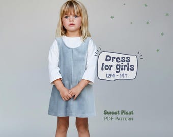 Girls Dress Sewing Pattern For Kids, Baby Girl Overall Dress Pattern For Children, Dungarees Dress PDF Sewing Pattern