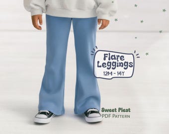 Flare Pants Pattern For Kids, Baby Girl Leggings Sewing Pattern For Children