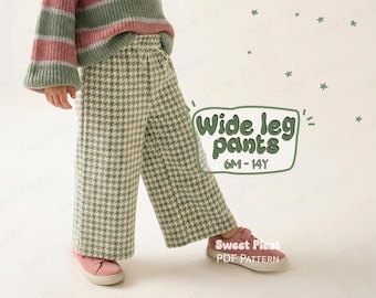 Simple Pants Pattern For Kids Wide Leg Pants Sewing Pattern For Children 6M - 14Y (PDF Download)