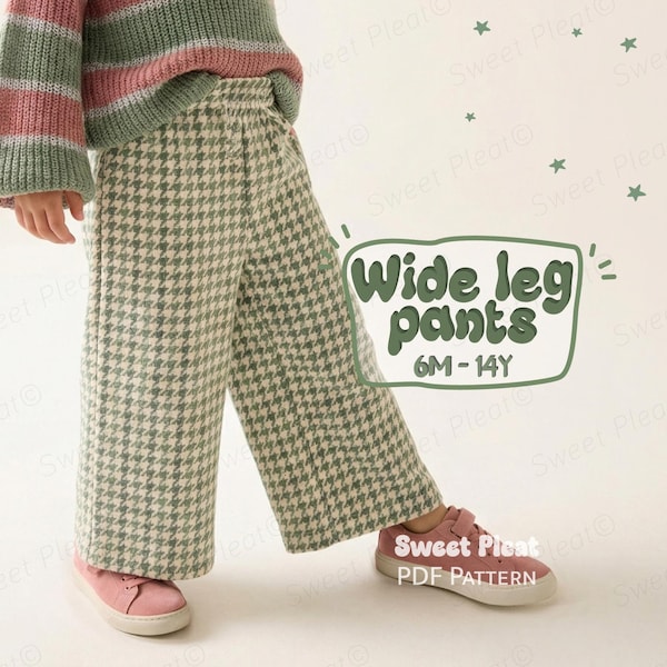 Einfache Hosen Schnittmuster Kinderhose mit weitem Bein Schnittmuster für Kinder 6 M - 14J (PDF Download)