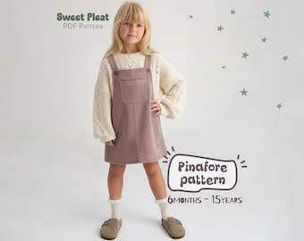 Kids Overall Dress Sewing Pattern For Girls, Pinafore Dress Pattern For Baby Girl, Dungarees Dress PDF Sewing Pattern