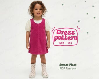 Kid's Dress Pattern For Girls Overall Dress Sewing Pattern For Children, Dungarees Dress PDF Sewing Pattern