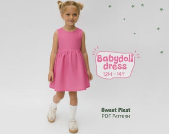 Babydoll Dress Pattern For Girls, Kids Flared Dress Pattern For Children, Baby Girl Overalls Dress Sewing Pattern