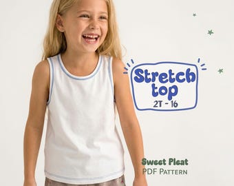 Tank Top Pattern For Kids Pajama Top Sewing Pattern For Toddlers, Stretch Top Pattern For Children