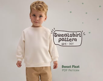 Boys Sweatshirt Pattern For Kids, Long Sleeve Top Sewing Pattern For Toddlers, Childrens Crewneck Pattern