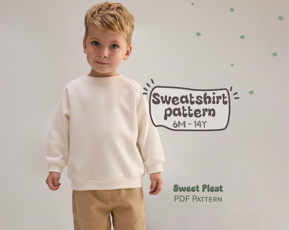 Boys Sweatshirt Pattern For Kids, Long Sleeve Top Sewing Pattern For Toddlers, Childrens Crewneck Pattern