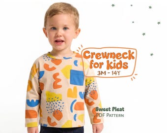 Crewneck Top Schnittmuster für Kinder Pyjama Top Schnittmuster Für Kleinkinder, Langarm Jersey Top Muster Für Kinder