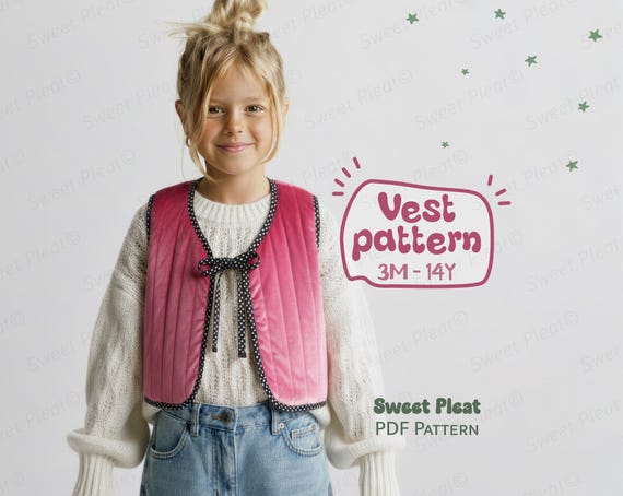 Kid's Vest Pattern For Children Vest Sewing Pattern For Girls, Quilted Jacket Pattern For Children