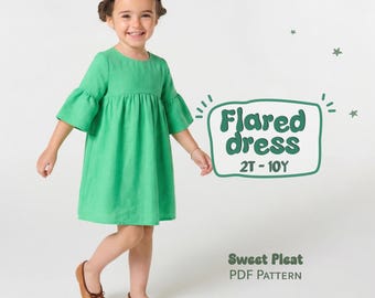Ausgestelltes Kleid Schnittmuster für Mädchen, Baby Mädchen Kleid Schnittmuster für Kinder, Leinen Kleid PDF Schnittmuster