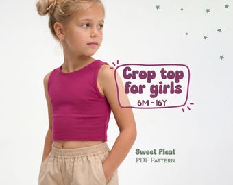 Girl's Crop Top Pattern For Kids Stretch Top Sewing Pattern For Toddlers Tank Top Pattern For Teens
