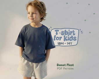 Kid's T-Shirt Sewing Pattern For Children, Loose Fit T-Shirt Pattern For Boys, Childrens T-Shirt Sewing Pattern