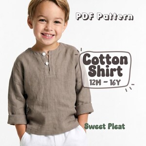 Linen Top Pattern For Kids Shirt Pattern For Boys Cotton Top Sewing Pattern For Children, Summer Tunic Pattern For Toddlers